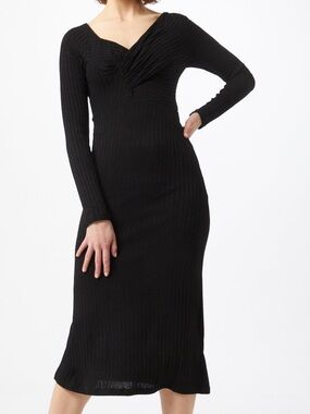 Bardot Lanika Midi Dress Black Ribbed Long Sleeve XS NWT